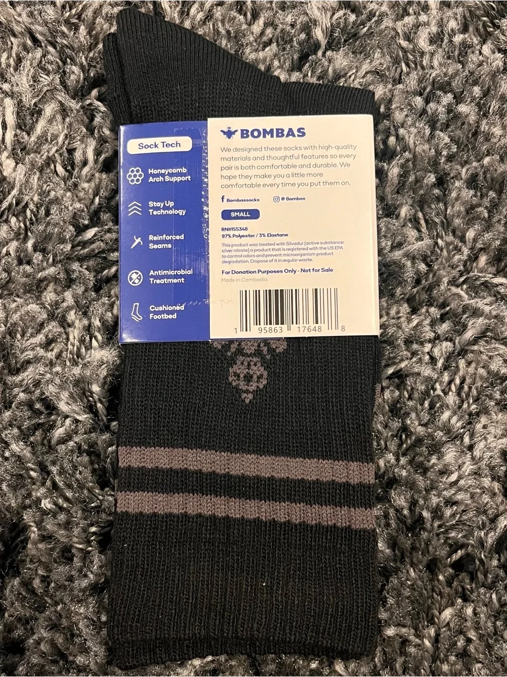 🌸NWT BOMBA BLACK CREW SOCKS SIZE SMALL🌸